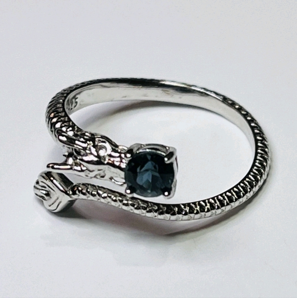 925 Sterling Silver London Blue Topaz Dragon Ring